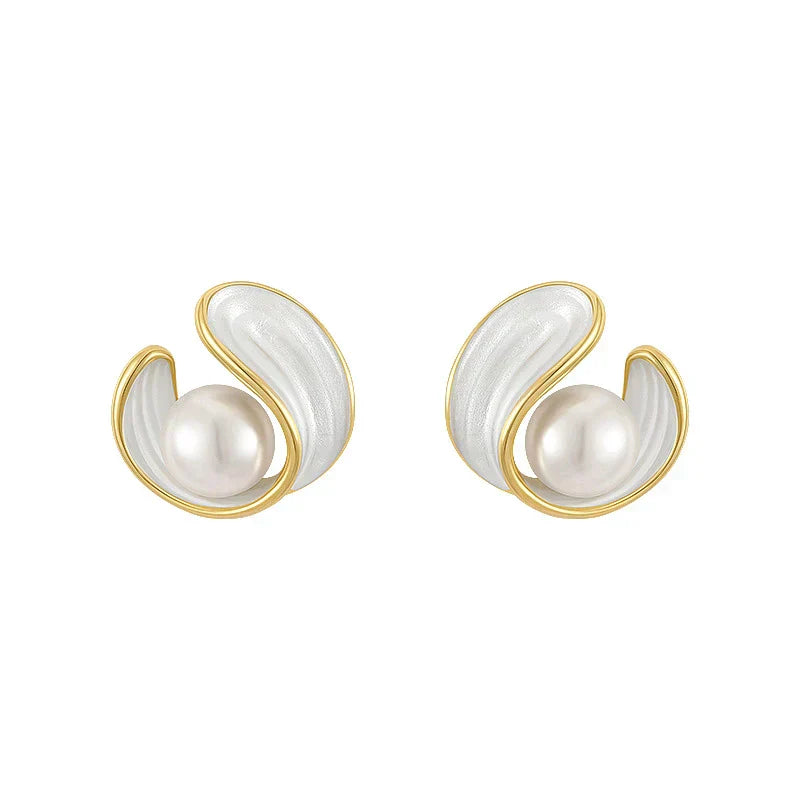 Boucles d'oreilles de luxe avec opale blanche et perles en or