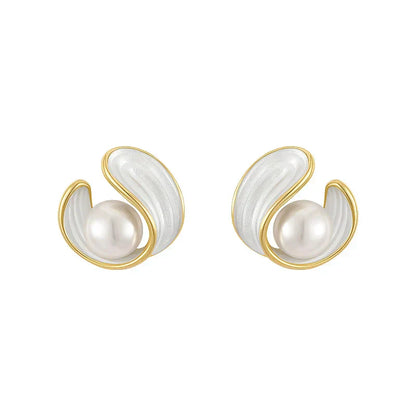 Boucles d'oreilles de luxe avec opale blanche et perles en or