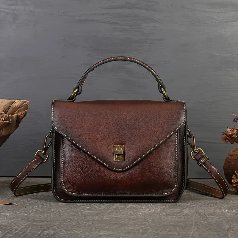 Sac bandoulière rétro en cuir véritable pour femme