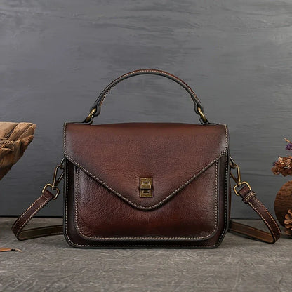 Sac bandoulière rétro en cuir véritable pour femme