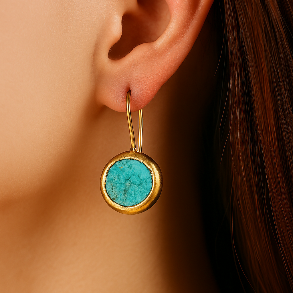 Boucles d'oreilles en or avec pierre turquoise 