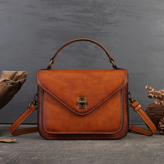 Sac bandoulière rétro en cuir véritable pour femme