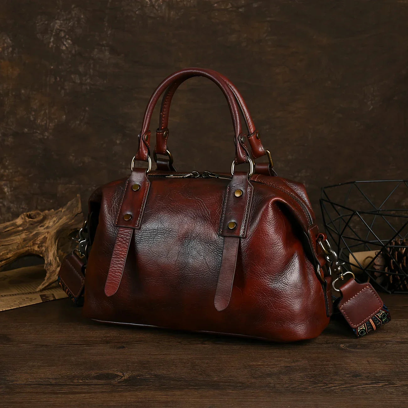 Sac vintage en cuir marron