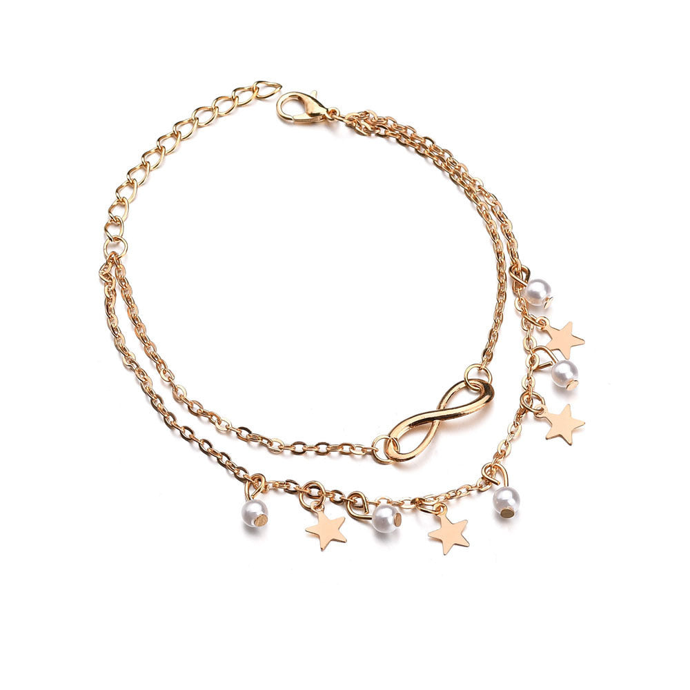 Bracelet de cheville Infinity + Perles et étoiles 