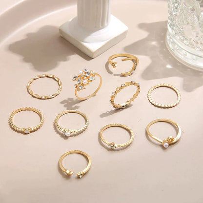Lot de 10 bagues bohèmes plaquées argent et or 