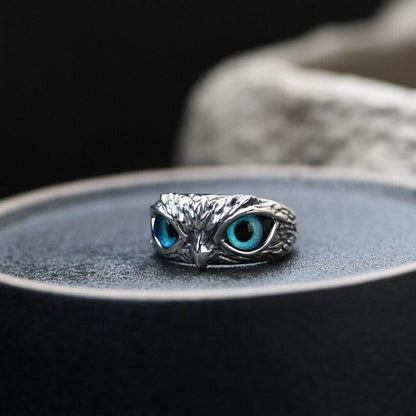 Bague ajustable Hibou porte-bonheur en argent et opale 