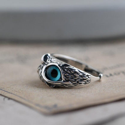 Bague ajustable Hibou porte-bonheur en argent et opale 