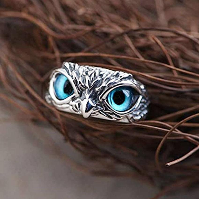 Bague ajustable Hibou porte-bonheur en argent et opale 