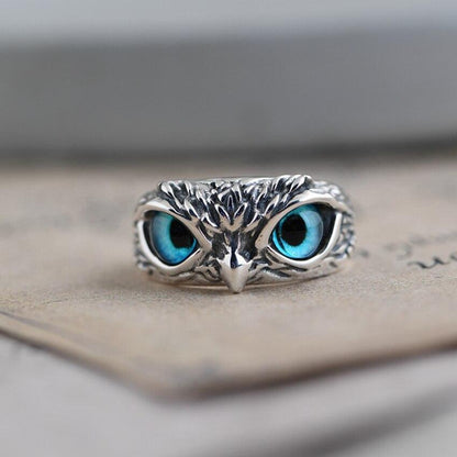 Bague ajustable Hibou porte-bonheur en argent et opale 