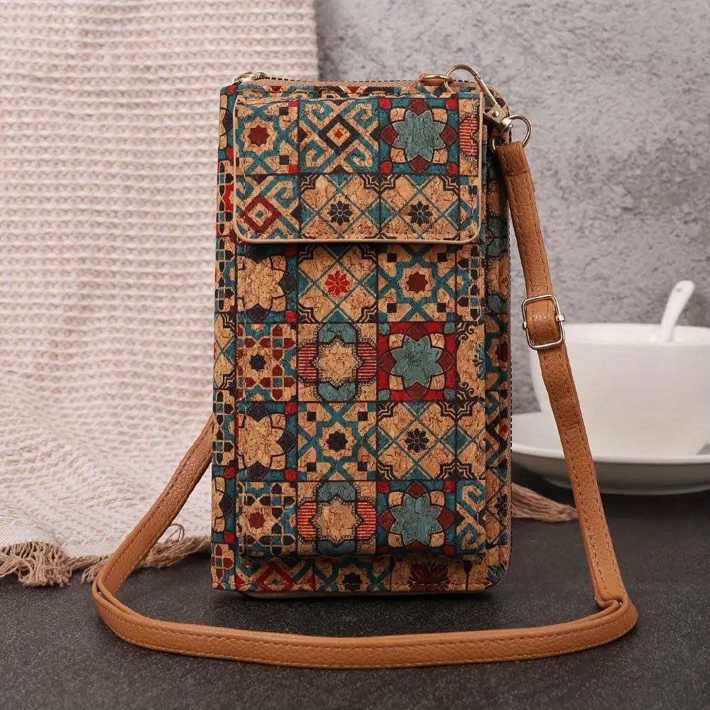 Portefeuille à bandoulière fleuri Lila Boho