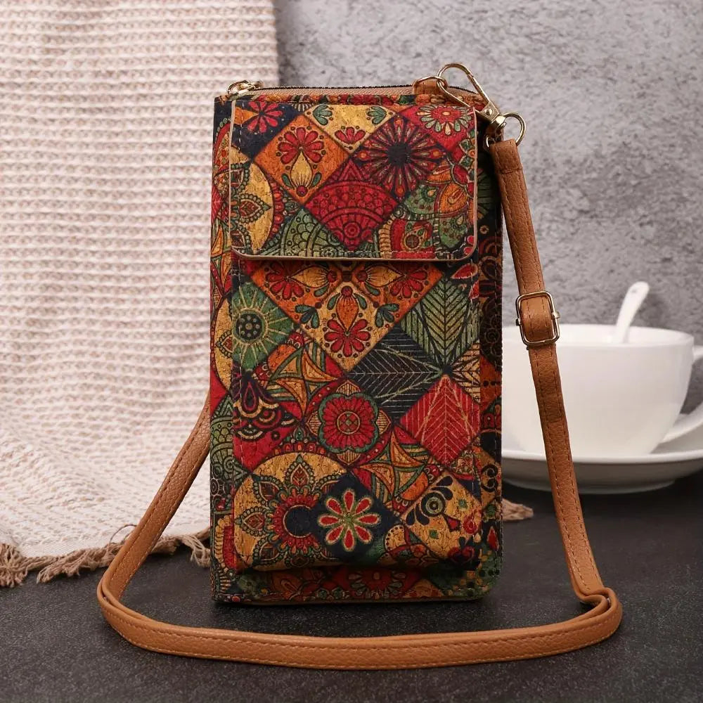 Portefeuille à bandoulière fleuri Lila Boho