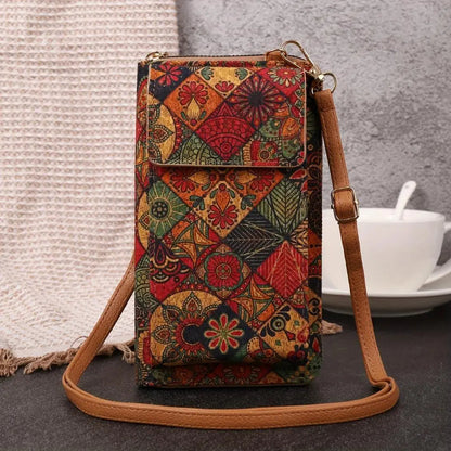 Portefeuille à bandoulière fleuri Lila Boho