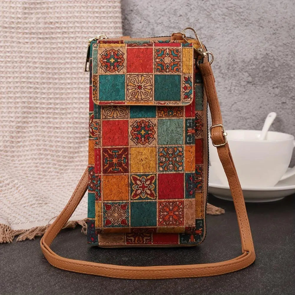 Portefeuille à bandoulière fleuri Lila Boho