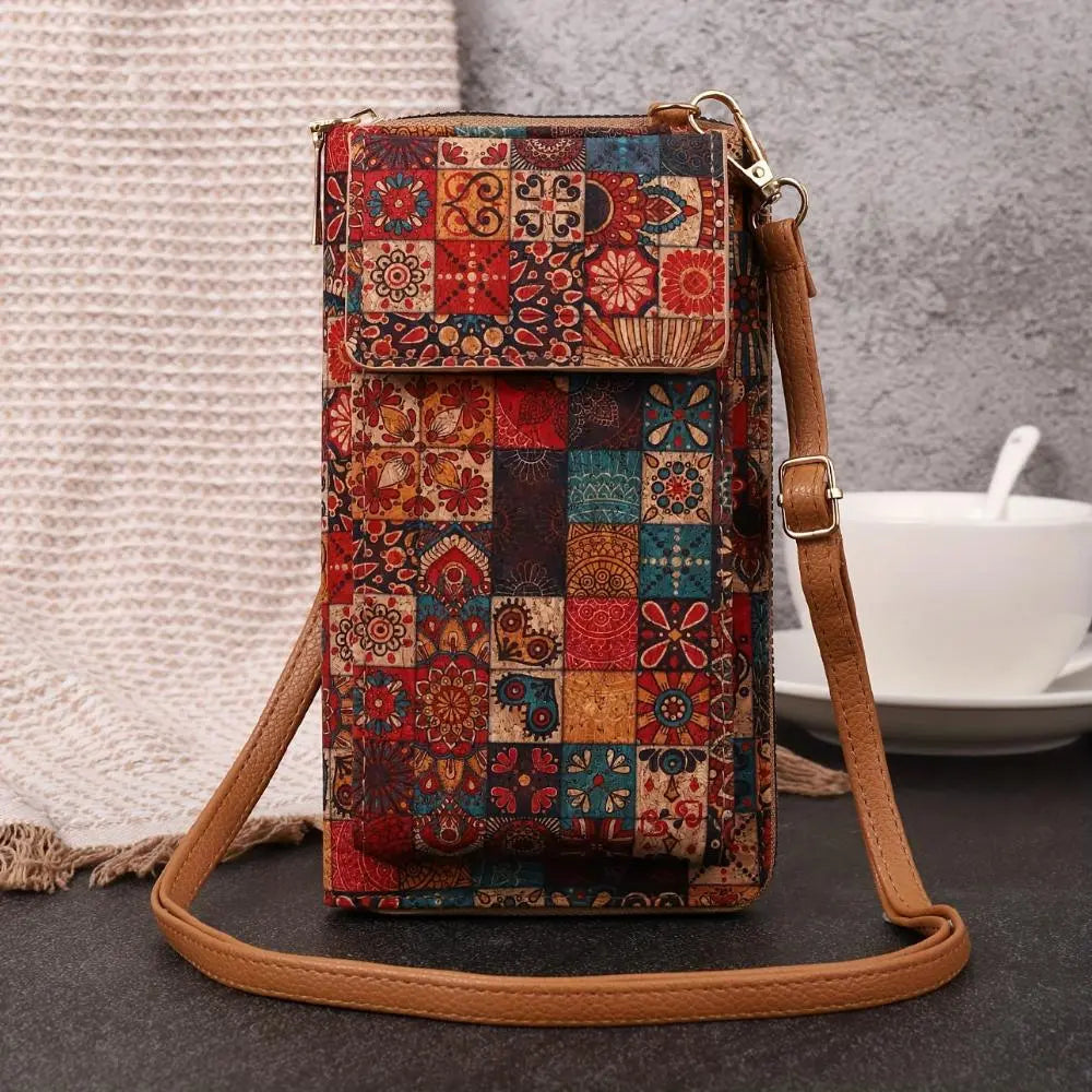Portefeuille à bandoulière fleuri Lila Boho