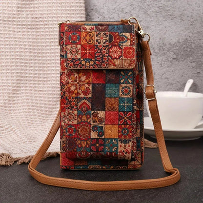 Portefeuille à bandoulière fleuri Lila Boho