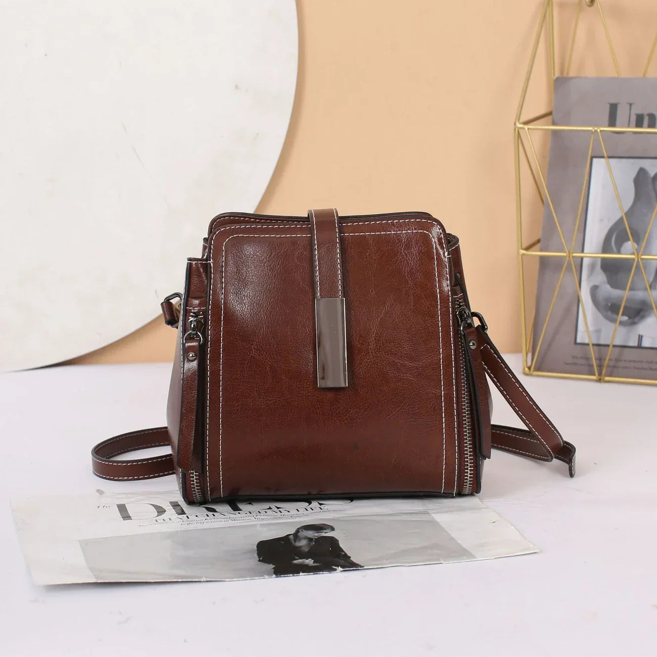 Sac fourre-tout à bandoulière en cuir véritable pour femme