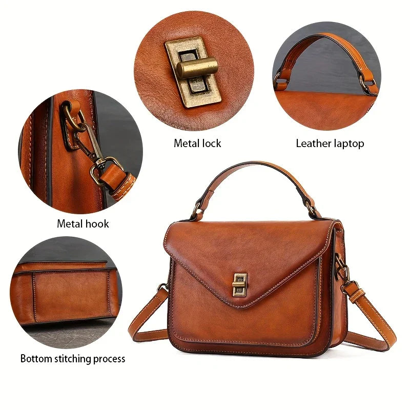 Sac bandoulière rétro en cuir véritable pour femme