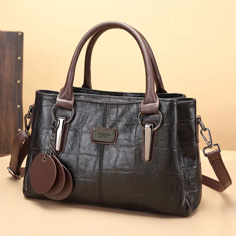 Sac Boston rétro en cuir véritable à la mode