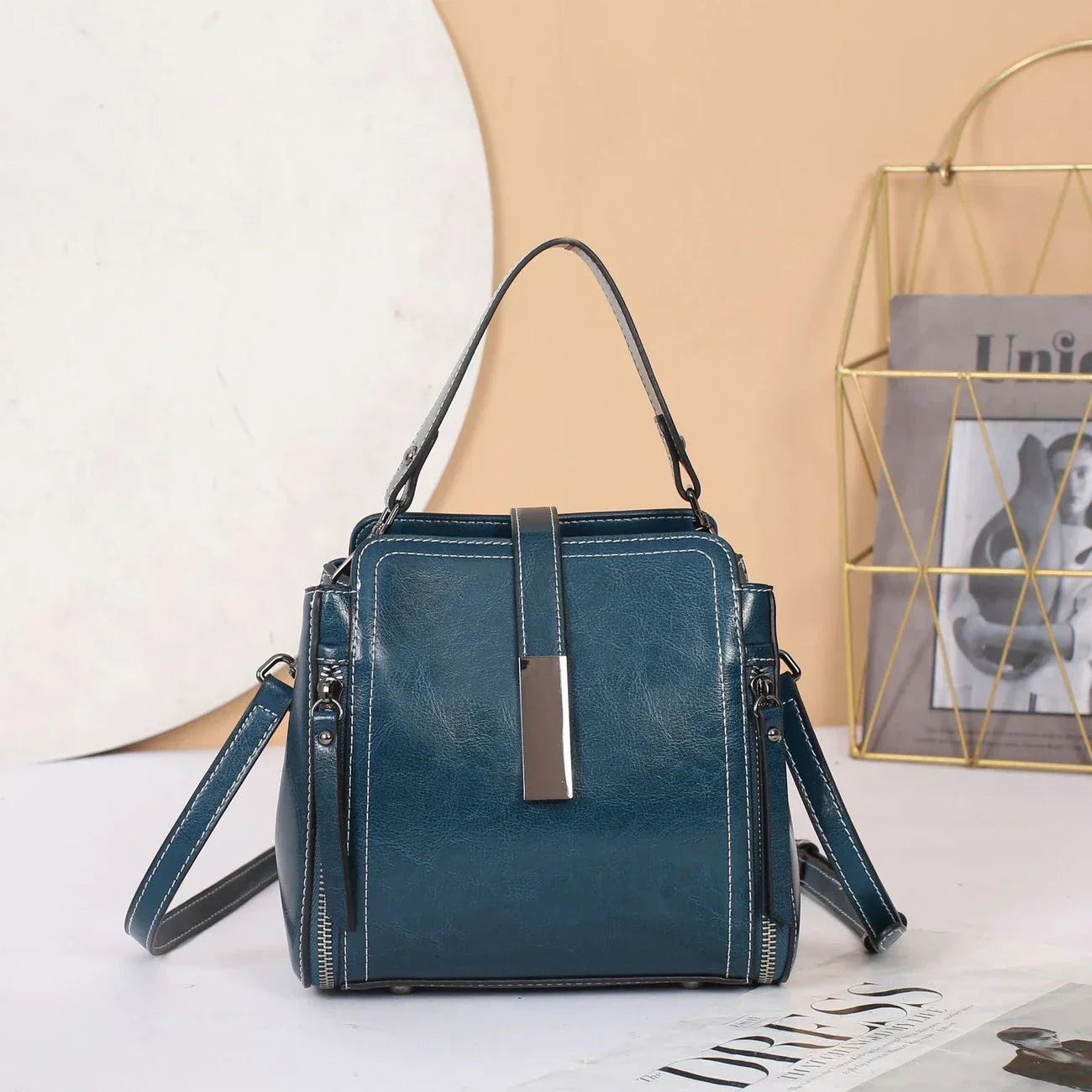 Sac fourre-tout à bandoulière en cuir véritable pour femme