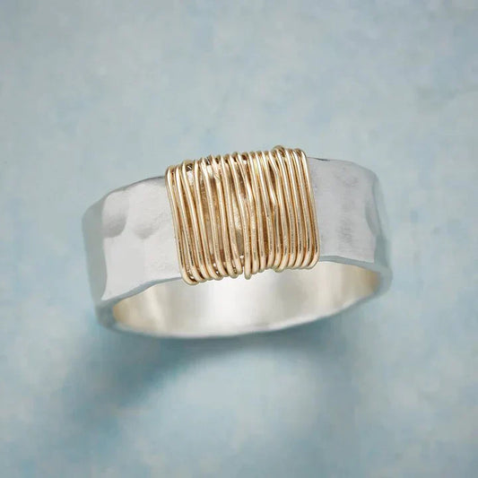 Bague en argent à fils dorés vintage 